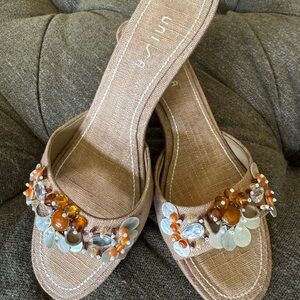 Unisa Linen Embellished Heels / Sandals